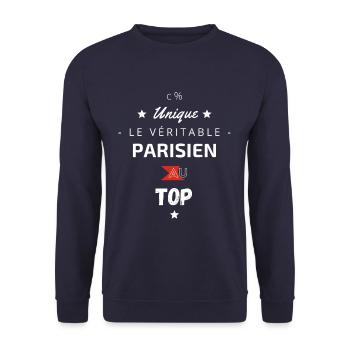 Le véritable Parisien au top - Sweat-shirt Unisexe - marine - Devant - Alina (178cm) & Michal (187cm)