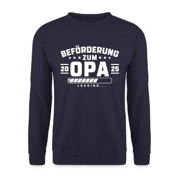 Beförderung zum Opa 2025 loading - Unisex Pullover - Navy - Vorne - Alina (178cm) & Michal (187cm)