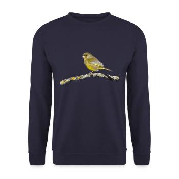 Grünfink auf Ast - Unisex Pullover - Navy - Vorne - Alina (178cm) & Michal (187cm)