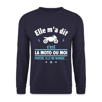 La moto ou moi,Motard,Moto,Humour,Drôles - Sweat-shirt Unisexe - marine - Devant - Alina (178cm) & Michal (187cm)