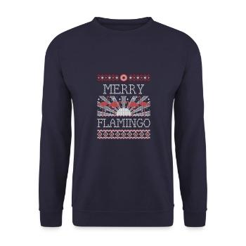 Merry Flamingo Weihnachten - Unisex Pullover - Navy - Vorne - Alina (178cm) & Michal (187cm)