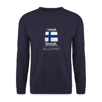 Super finnois langue finlandais rigolo amusement - Sweat-shirt Unisexe - marine - Devant - Alina (178cm) & Michal (187cm)