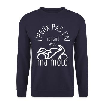 J'peux Pas J'Ai Moto - Moto Motard - Sweat-shirt Unisexe - marine - Devant - Alina (178cm) & Michal (187cm)
