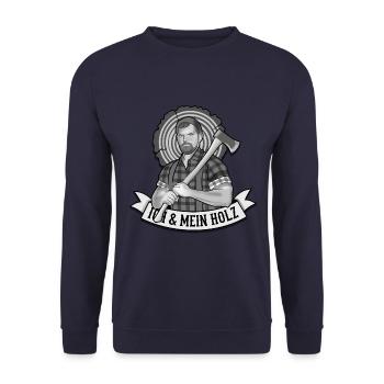 Holzfäller lustiger Spruch Ich und mein Holz - Unisex Pullover - Navy - Vorne - Alina (178cm) & Michal (187cm)