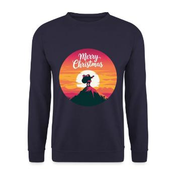Weihnachtsmann auf dem Berg Merry Christmas - Unisex Pullover - Navy - Vorne - Alina (178cm) & Michal (187cm)