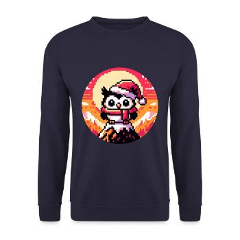 Lustige bunte Weihnachtseule mit Nikolausmütze - Unisex Pullover - Navy - Vorne - Alina (178cm) & Michal (187cm)