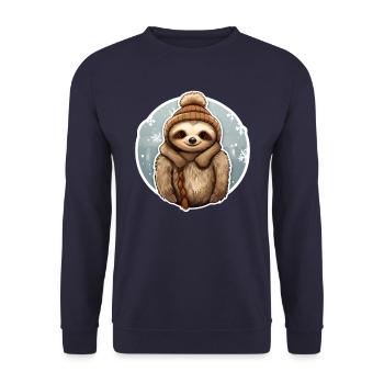 Faultier im Winter - Unisex Pullover - Navy - Vorne - Alina (178cm) & Michal (187cm)