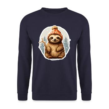 funny sloth in snowfall - Unisex Sweatshirt - navy - Front - Alina (178cm) & Michal (187cm)