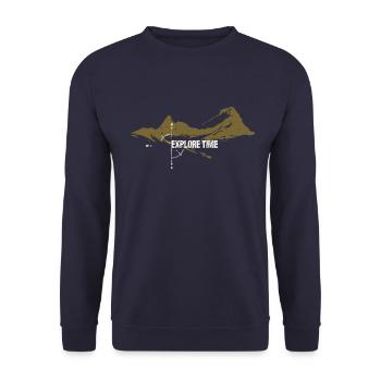 EXPLORE TIME - Unisex Pullover - Navy - Vorne - Alina (178cm) & Michal (187cm)