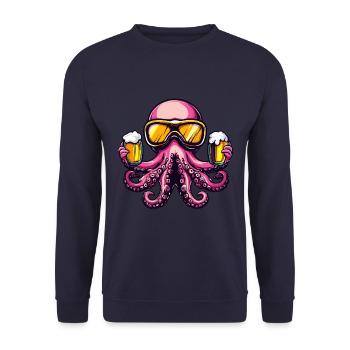 Octopus Après Ski Beer Comic - Unisex Sweatshirt - navy - Front - Alina (178cm) & Michal (187cm)