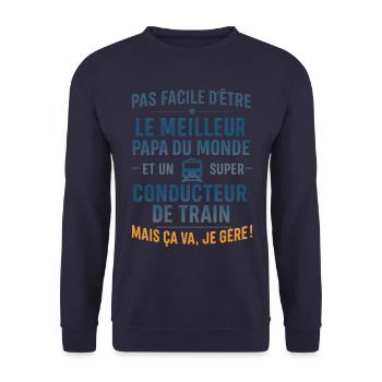 Super Papa Conducteur de train cheminot - Sweat-shirt Unisexe - marine - Devant - Alina (178cm) & Michal (187cm)