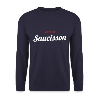 t shirt drole humour monsieur saucisson apero - Sweat-shirt Unisexe - marine - Devant - Alina (178cm) & Michal (187cm)