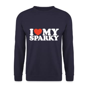 I love My Sparky Elektriker Herz Shirt - Unisex Pullover - Navy - Vorne - Alina (178cm) & Michal (187cm)