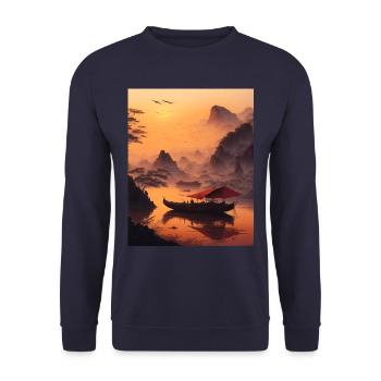 Japanese detailed landscae 2 - Unisex Sweatshirt - navy - Front - Alina (178cm) & Michal (187cm)