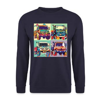 Unimog - Modern - Warhol - Universal Motorgerät - Unisex Pullover - Navy - Vorne - Alina (178cm) & Michal (187cm)