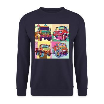 Unimog - Evolution - Warhol - Universal Motorgerät - Unisex Pullover - Navy - Vorne - Alina (178cm) & Michal (187cm)