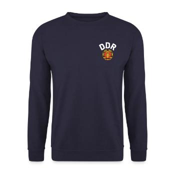 DDR, Osten, Ossi Geschenk - Unisex Pullover - Navy - Vorne - Alina (178cm) & Michal (187cm)