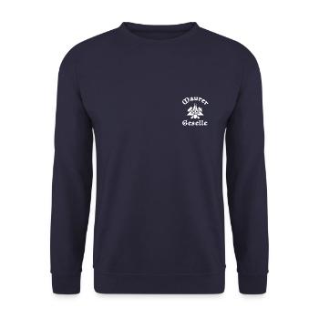 Maurergeselle Zunftzeichen Weiss - Unisex Pullover - Navy - Vorne - Alina (178cm) & Michal (187cm)