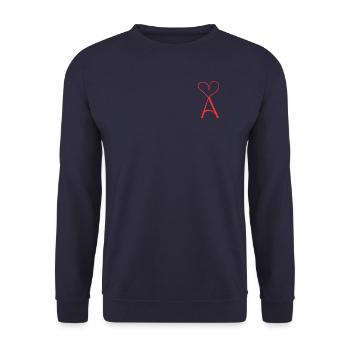 Herz mit "A" – minimalistisch und Liebevoll - Unisex Pullover - Navy - Vorne - Alina (178cm) & Michal (187cm)