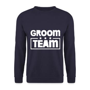 Groom Team Bachelor Bräutigam Bunt - Unisex Pullover - Navy - Vorne - Alina (178cm) & Michal (187cm)
