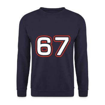 67 Zahl Symbol - Unisex Pullover - Navy - Vorne - Alina (178cm) & Michal (187cm)
