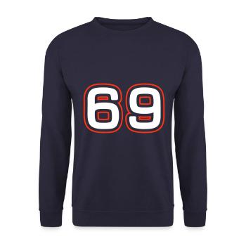 69 Zahl Symbol - Unisex Pullover - Navy - Vorne - Alina (178cm) & Michal (187cm)