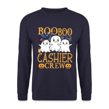 Kassierer uu Lustige Kassiererin - Unisex Pullover - Navy - Vorne - Alina (178cm) & Michal (187cm)