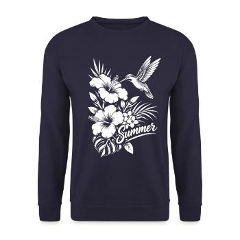 Kolibri Hibiskus Blüte Tropic hawaiian Sommer - Unisex Pullover - Navy - Vorne - Alina (178cm) & Michal (187cm)