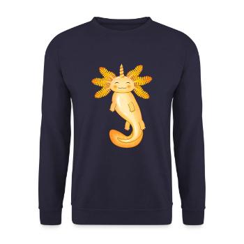 Gelber Einhorn-Axolotl - Unisex Pullover - Navy - Vorne - Alina (178cm) & Michal (187cm)