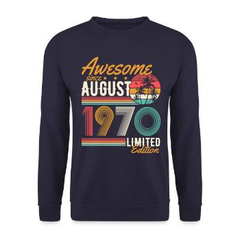 Août 1970 Naissance Anniversaire Rétro - Sweat-shirt Unisexe - marine - Devant - Alina (178cm) & Michal (187cm)