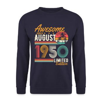 August 1950 Jahrgang geboren Geburtstag Retro - Unisex Pullover - Navy - Vorne - Alina (178cm) & Michal (187cm)