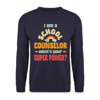I am a school counselor, what's your super power? - Unisex Sweatshirt - navy - Front - Alina (178cm) & Michal (187cm)