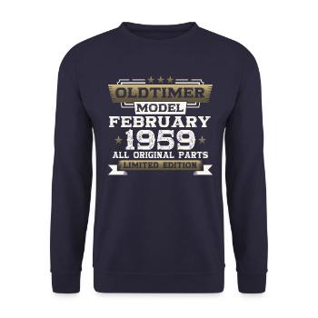 65. Geburtstag Oldtimer Februar Jahrgang 1959 - Unisex Pullover - Navy - Vorne - Alina (178cm) & Michal (187cm)