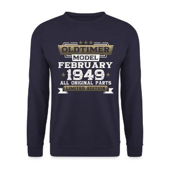 75e anniversaire Vintage Février Millésime 1949 - Sweat-shirt Unisexe - marine - Devant - Alina (178cm) & Michal (187cm)