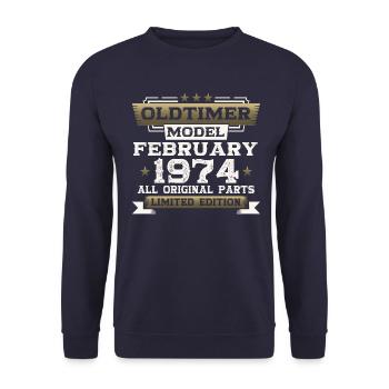 50th Birthday Classic Car February Vintage 1974 - Unisex Sweatshirt - navy - Front - Alina (178cm) & Michal (187cm)