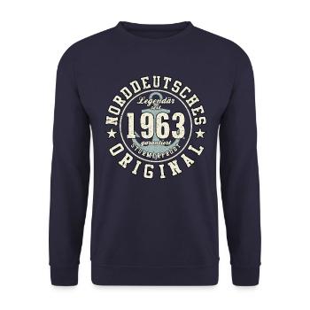 60. Geburtstag Norddeutsches Original geboren 1963 - Unisex Pullover - Navy - Vorne - Alina (178cm) & Michal (187cm)