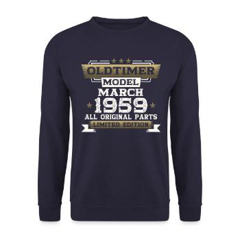 65th Birthday Classic Car March Vintage 1959 - Unisex Sweatshirt - navy - Front - Alina (178cm) & Michal (187cm)