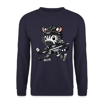 Chibi-Zebra Hockeyspieler Eishockey - Unisex Pullover - Navy - Vorne - Alina (178cm) & Michal (187cm)