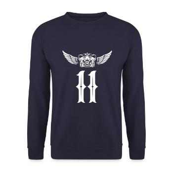 11 Zahl Krone - Unisex Pullover - Navy - Vorne - Alina (178cm) & Michal (187cm)