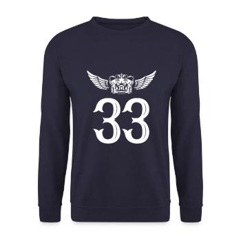 33 Zahl Krone - Unisex Pullover - Navy - Vorne - Alina (178cm) & Michal (187cm)