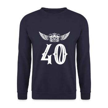 40 Zahl Krone - Unisex Pullover - Navy - Vorne - Alina (178cm) & Michal (187cm)