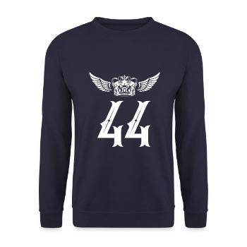 44 Zahl Krone - Unisex Pullover - Navy - Vorne - Alina (178cm) & Michal (187cm)