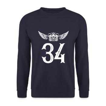 34 Zahl Krone - Unisex Pullover - Navy - Vorne - Alina (178cm) & Michal (187cm)