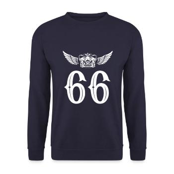 66 Zahl Krone - Unisex Pullover - Navy - Vorne - Alina (178cm) & Michal (187cm)