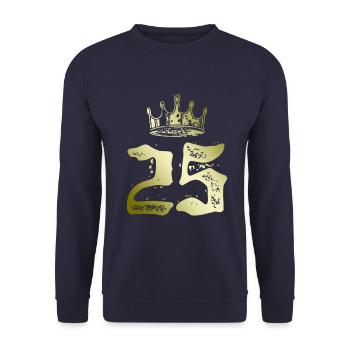 25 Zahl Krone - Unisex Pullover - Navy - Vorne - Alina (178cm) & Michal (187cm)