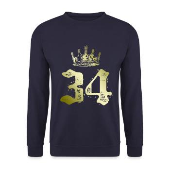 34 Zahl Krone - Unisex Pullover - Navy - Vorne - Alina (178cm) & Michal (187cm)