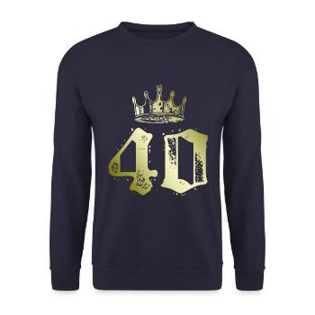 40 Zahl Krone - Unisex Pullover - Navy - Vorne - Alina (178cm) & Michal (187cm)