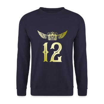 12 Zahl Krone - Unisex Pullover - Navy - Vorne - Alina (178cm) & Michal (187cm)