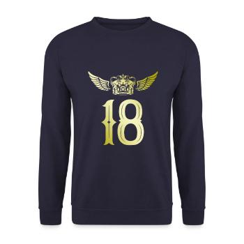 18 Zahl Krone - Unisex Pullover - Navy - Vorne - Alina (178cm) & Michal (187cm)