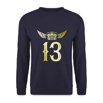 13 Zahl Krone - Unisex Pullover - Navy - Vorne - Alina (178cm) & Michal (187cm)